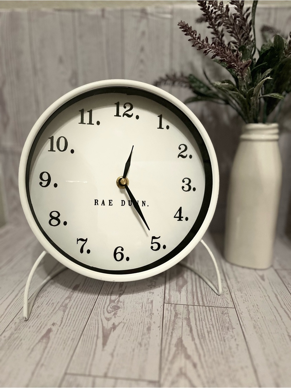 Rae Dunn Round Table Clock white metal matte Like New